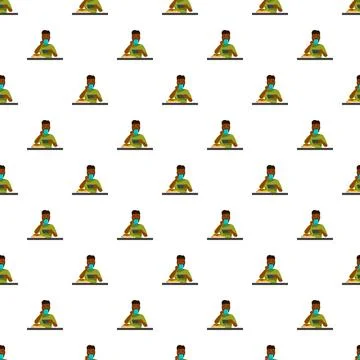 Person eating breakfast while using a smartphone pattern Stock Illustration