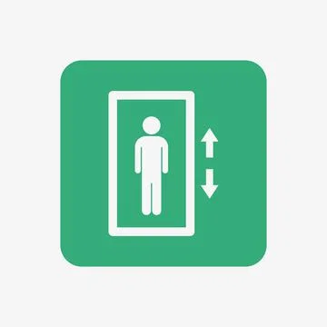 Person in elevator vector icon. Lift green square Stock Illustration