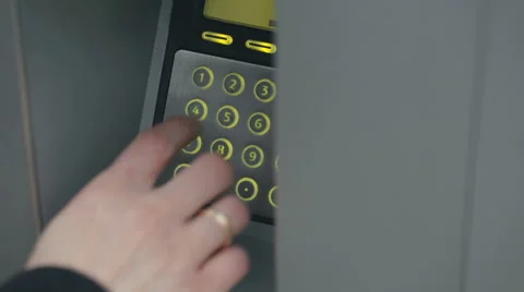 Person Enters PIN Code on an ATM Stock Footage 62472367