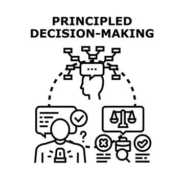 Person evaluating options for principled decision making process Stock Illustration