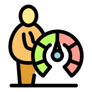 Person evaluating performance with speedometer icon Illustrazione stock