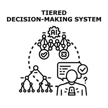 Person evaluating tiered decision making system with artificial intelligence Stock Illustration