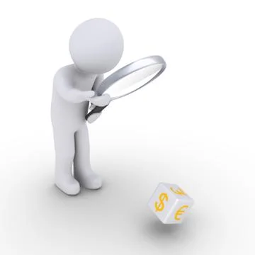 Person examining rolling dice Illustrazione stock
