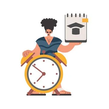 Person with exceptional and caution clock, limited on white foundation. Trend Stock Illustration