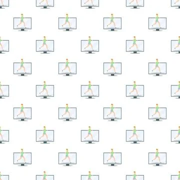 Person exercising online on a computer screen pattern 스톡 일러스트