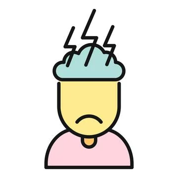 Person experiencing headache with storm cloud and lightning Stock Illustration