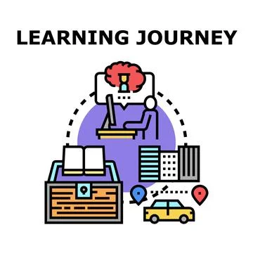 Person experiencing learning journey through online study and travel Stock Illustration