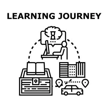 Person experiencing learning journey through online study and travel Illustrazione stock