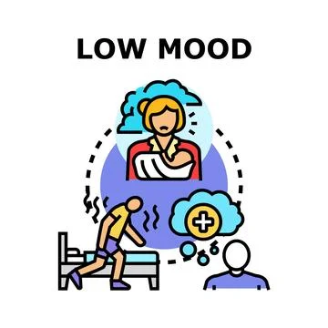 Person experiencing low mood, thinking about problems Stock Illustration