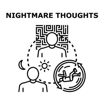 Person experiencing nightmare thoughts and mental stress cycle Stock Illustration