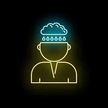 Person experiencing rain cloud inside head neon concept Stock Illustration