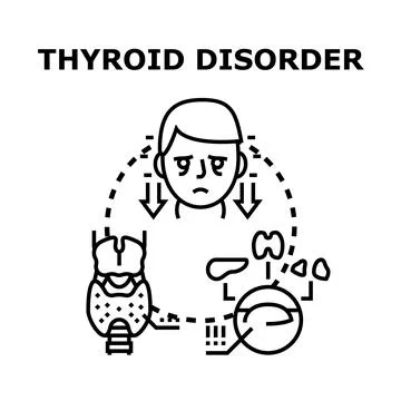 Person experiencing thyroid disorder symptoms and diagnosis process Stock Illustration