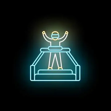 Person experiencing virtual reality walking simulator neon icon Illustrazione stock