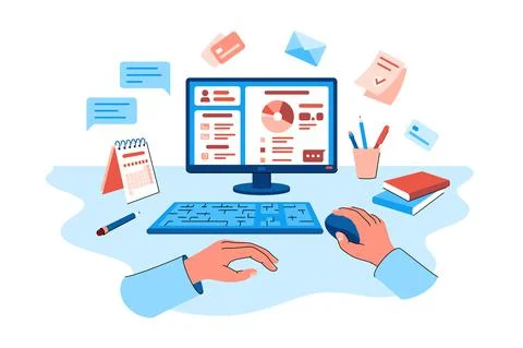 Person explore online banking on pc イラスト素材