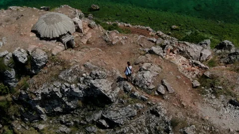 Person exploring the decrepit historic cold war bunkers at Lin Village, Vídeos de archivo 159783002