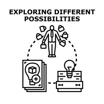 Person exploring different business possibilities and generating ideas Stock Illustration