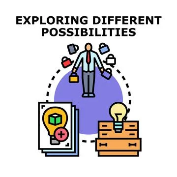 Person exploring different business possibilities and generating ideas Stock Illustration