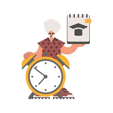 Person with extraordinary and caution clock, confined on white foundation. Tr Stock Illustration