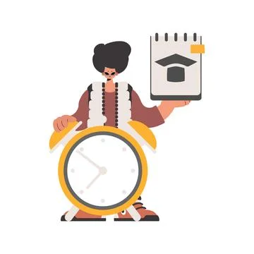 Person with extraordinary and caution clock, restricted on white foundation.  Stock Illustration