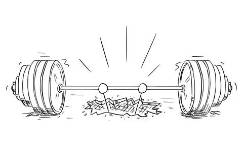 Person Fall Through Floor While Trying to Lift Heavy Weight, Vector Cartoon Illustrazione stock