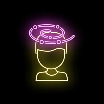 Person feeling dizzy with vertigo glowing neon icon Stock Illustration