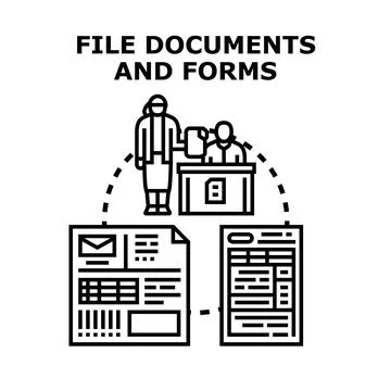 Person filing important documents and forms Ilustración de archivo