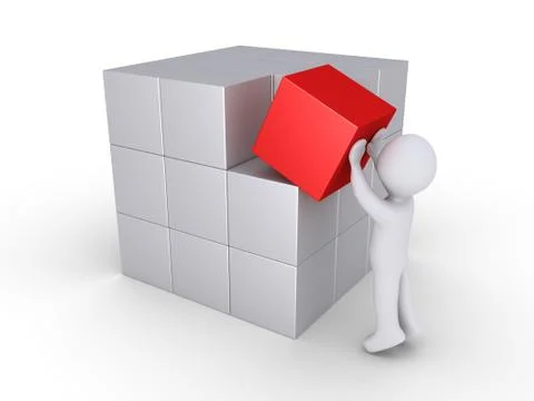 Person finalizing cube construction Stock Illustration