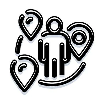 Person finding location with map pin icons Stock Illustration