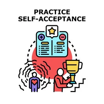 Person finding self acceptance balancing objective evaluation and inner fee.. Stock Illustration