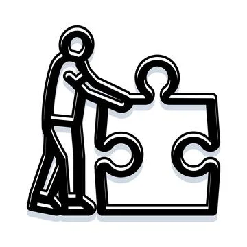 Person finding solution assembling large puzzle piece 스톡 일러스트