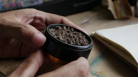 Person Finger Testing Texture of Crushed Dry Marijuana. Stock Footage 319756609