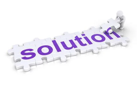Person is finishing "solution" puzzle Stock Illustration