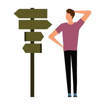 The person at the fork thinks which way to choose. Stock Illustration