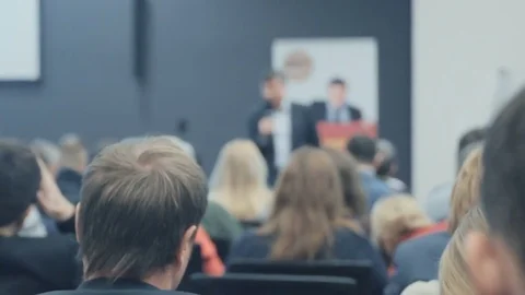 Person on the forum to solve economic issues of our time and see problem Stock-Footage 71733955