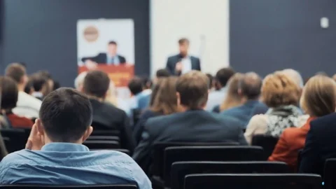 Person on the forum to solve economic issues of our time and see problem Stock-Footage 71734893