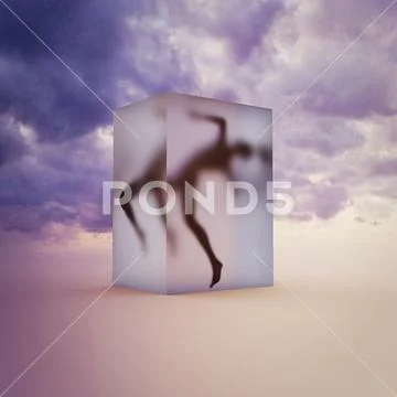 Person frozen in suspended animation in clouds Stock Illustration