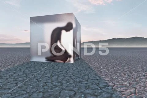 Person frozen in suspended animation in desert Stock Illustration