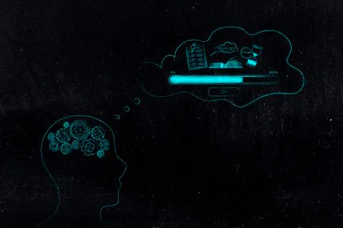 Person with gearwheel mind with Memory Loading icon made of to do list book a Stock Illustration
