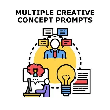 Person generating multiple creative concept prompts Stock Illustration