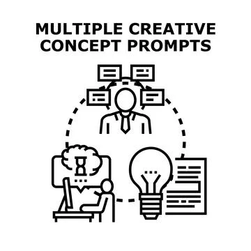 Person generating multiple creative concept prompts Stock Illustration