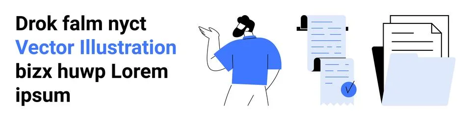 Person gesturing beside documents and a folder. Ideal for business, office, p Stock Illustration