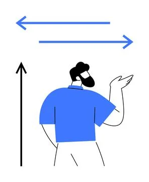 Person Gesturing with Dual Direction Arrows Exploring Movement and Communic.. Stock Illustration