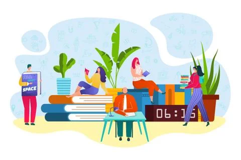 Person get knowledge from study education book concept, vector illustration. Man Illustrazione stock