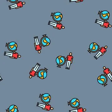 Person globe vector seamless pattern 스톡 일러스트