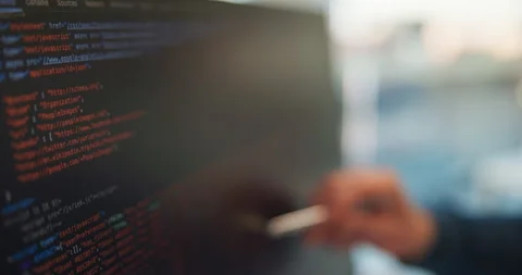 Person, hand and code with HTML on computer screen for software development, web Stock Footage 318773686