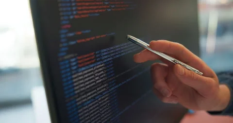 Person, hand and code with HTML on computer screen for software development, web Stock Footage 318773972