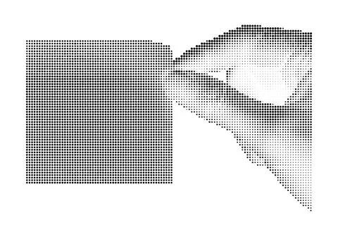 Person hand interacting with a square object in creative halftone dot patte.. Stock Illustration