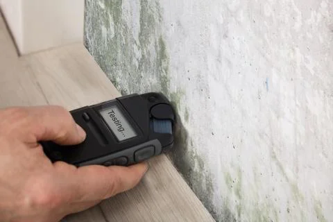 Person Hand Testing The Moldy Wall Stock Photos