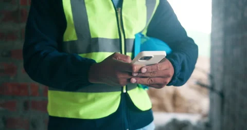 Person, hands and architect with phone on construction site for communication, Stock Footage 337034871