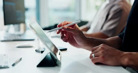 Person, hands and designer with tablet in office for drawing, web design or Stock Footage 329360843
